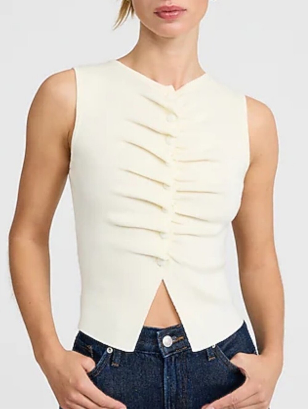 Express Ruched Front Covered Button Sweater Vest S